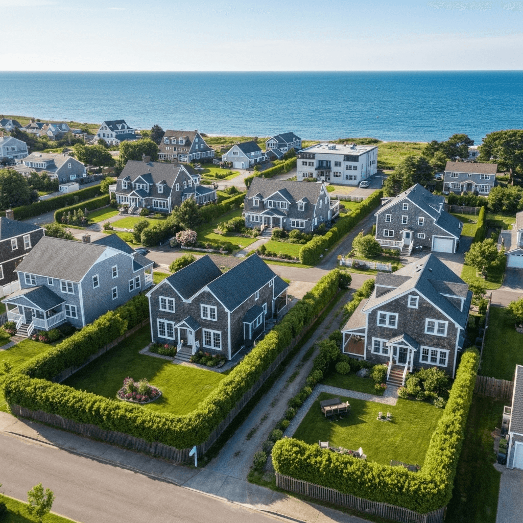 Aerial view of well-maintained rental properties